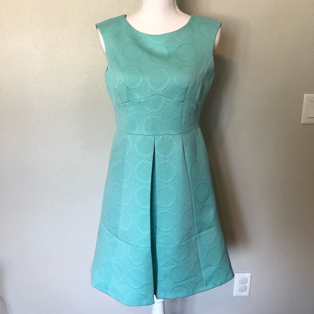 Tahari Dress Cocktail Teal Aqua Pleated Size 6P